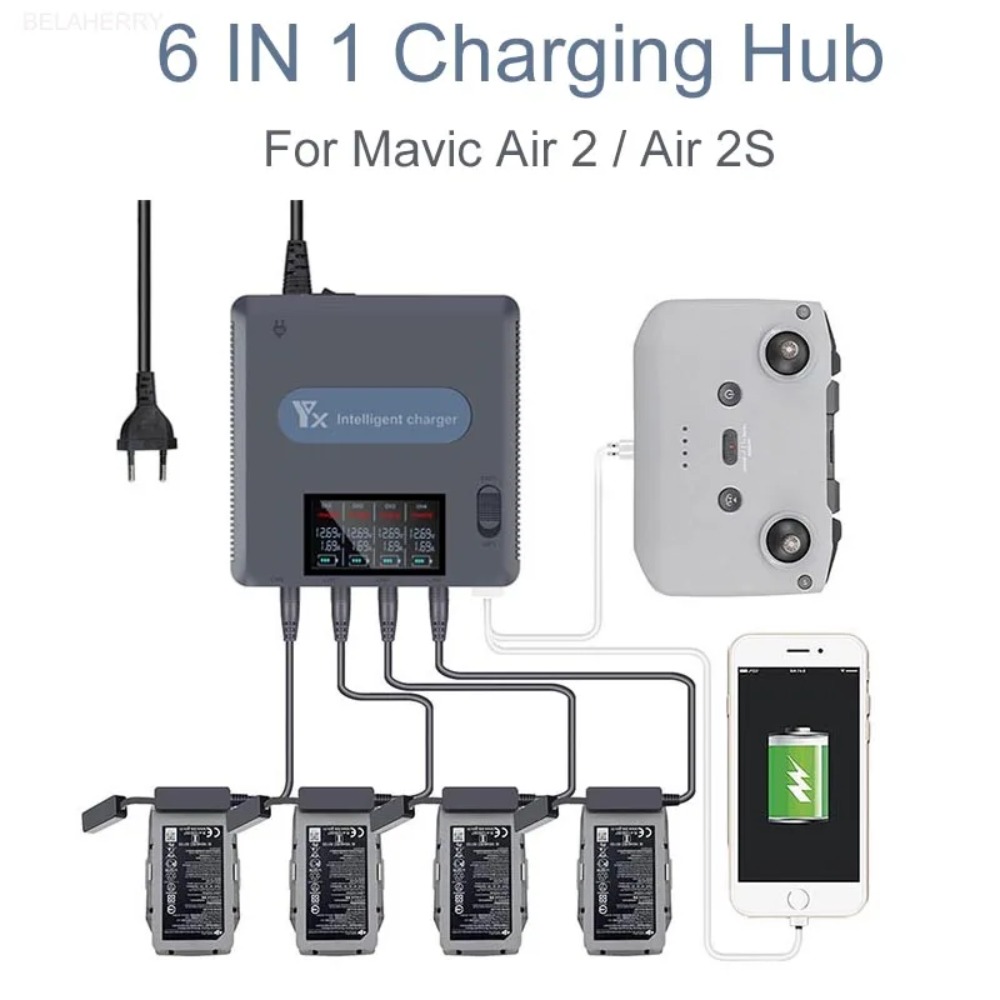 Drone Charging Hub - 6-in-1 digitale display batterijlader voor DJI